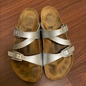 Silver Birkenstock sandals